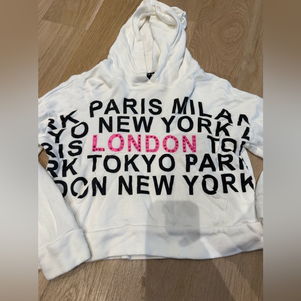 Flowers by Zoe White Hoodie with Black and Pink Text